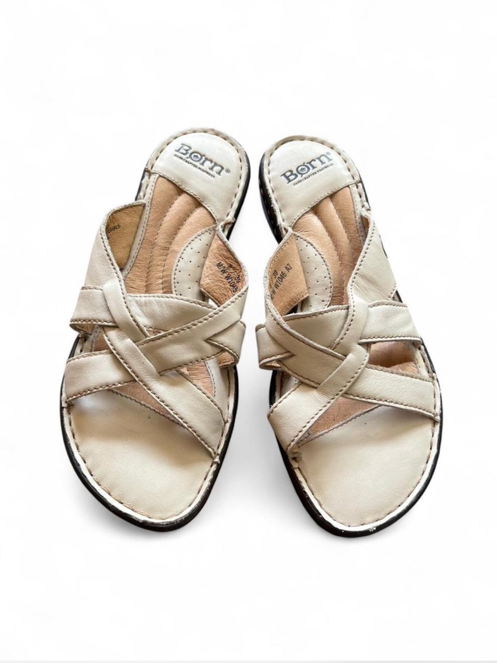 Born Women's Beige Cross-Strap Leather Slide Sandals Size 8